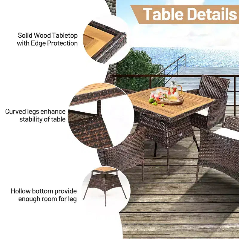 Ensemble de salle à manger Costway 5 pièces en rotin pour patio, chaises avec accoudoirs, plateau de table en bois