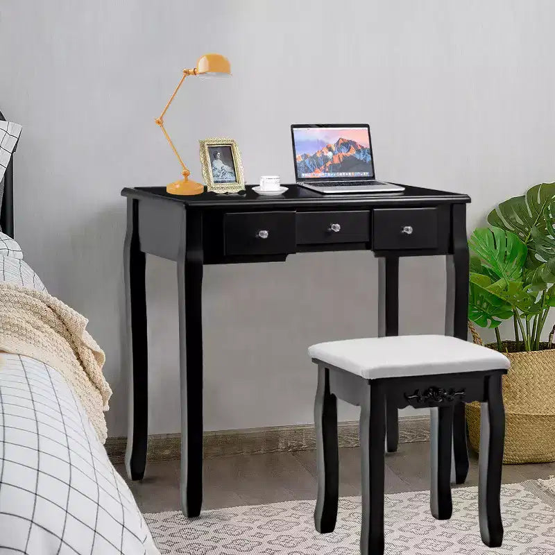Coiffeuse de maquillage Costway avec tabouret, miroir et 5 tiroirs, en bois, noir