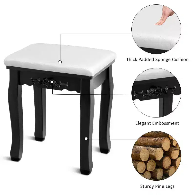 Coiffeuse de maquillage Costway avec tabouret, miroir et 5 tiroirs, en bois, noir