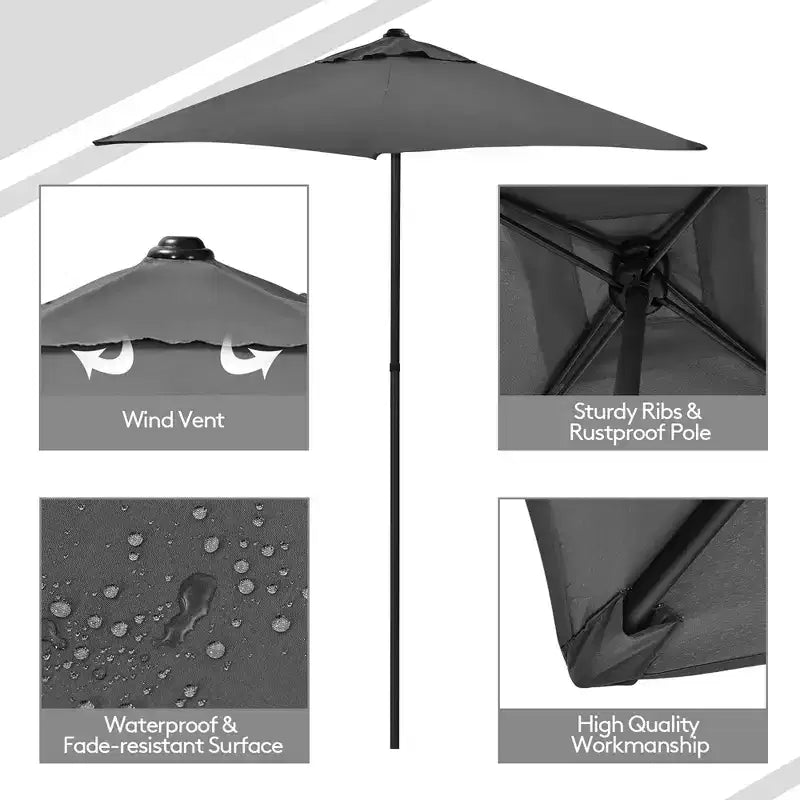 Costway Ensemble de salle à manger 6 pièces pour terrasse, chaises pliantes, table en verre avec parasol, gris