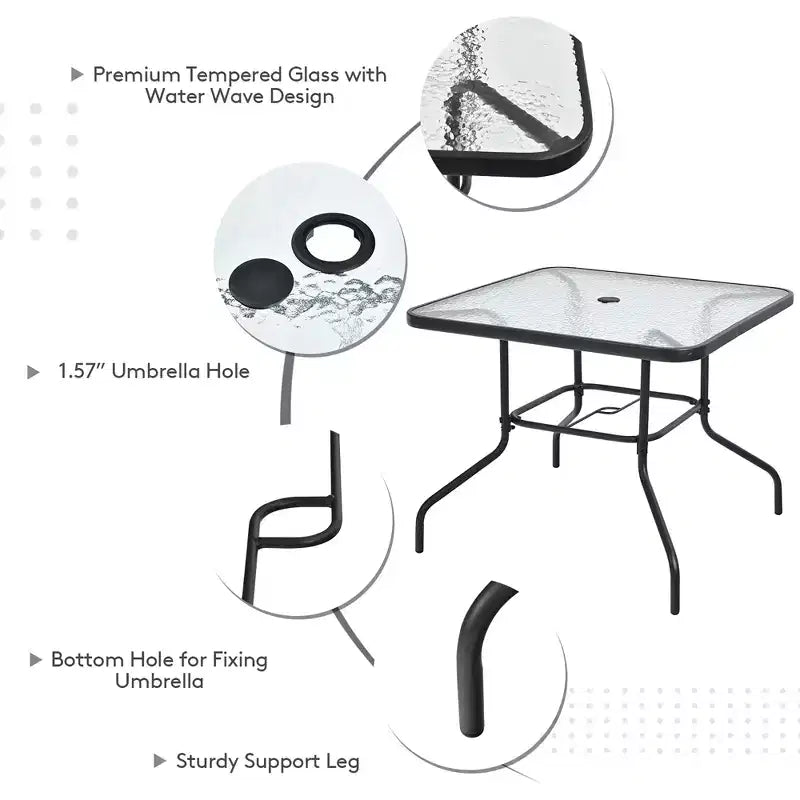 Costway Ensemble de salle à manger 6 pièces pour terrasse, chaises pliantes, table en verre avec parasol, gris