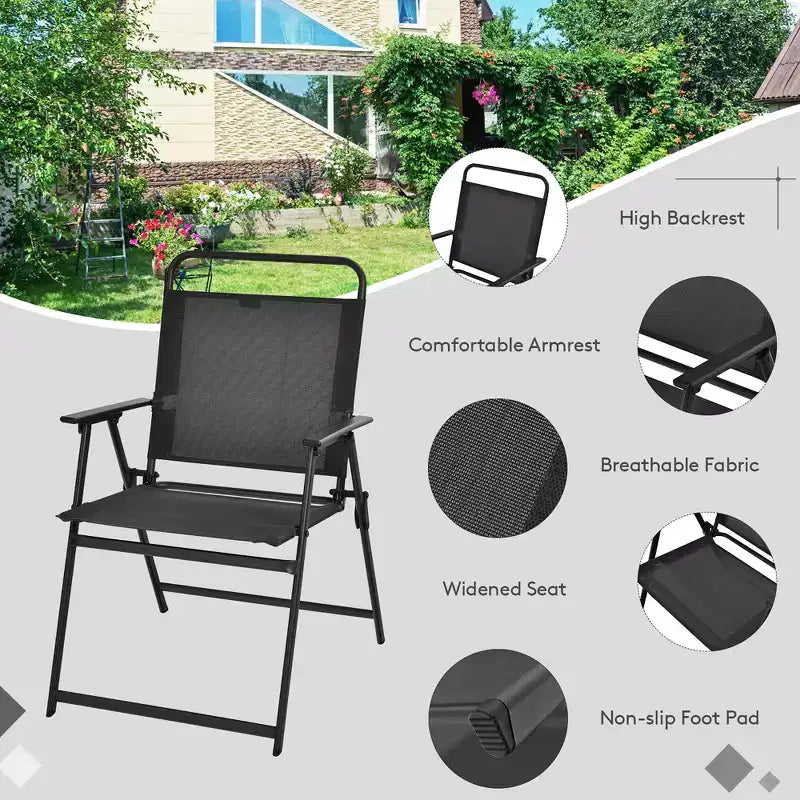Costway Ensemble de salle à manger 6 pièces pour terrasse, chaises pliantes, table en verre avec parasol, gris