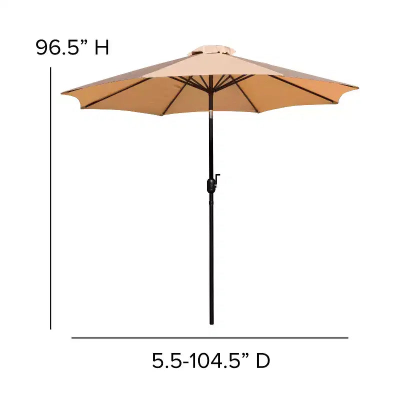 Ensemble table de patio 7 pièces Emma et Oliver - 4 chaises empilables en teck synthétique imitation bois - Table en teck imitation bois - Parasol avec base