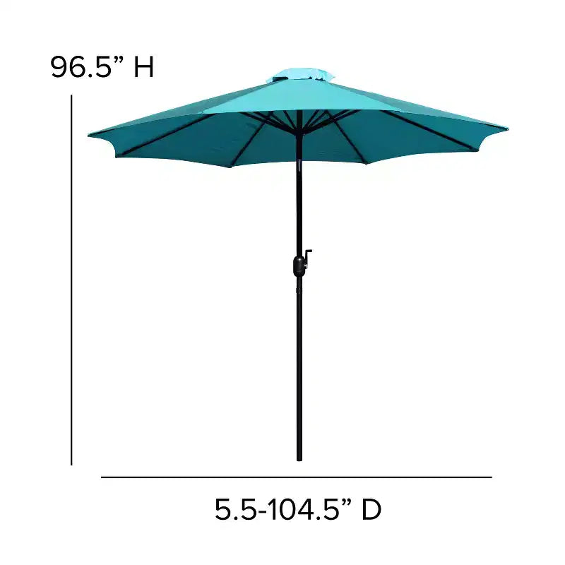 Ensemble table de patio 7 pièces Emma et Oliver - 4 chaises empilables en teck synthétique imitation bois - Table en teck imitation bois - Parasol avec base