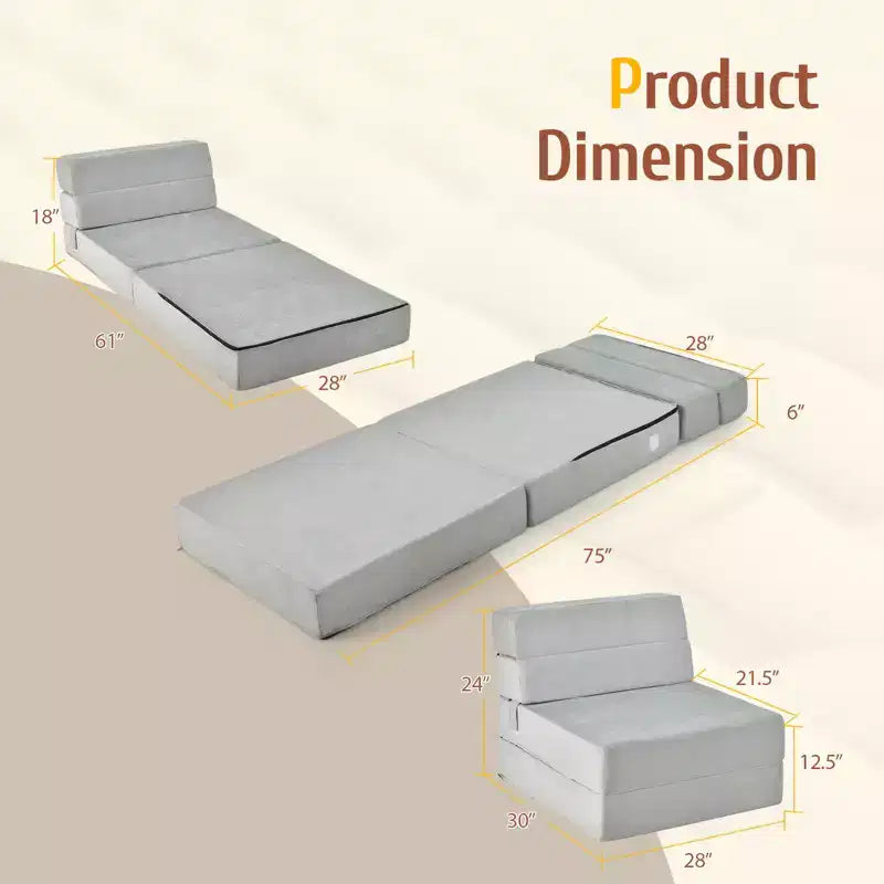 Costway Fauteuil Pliant Convertible 3 Positions Lit d'Appoint Canapé-Lit Lit Pliable Gris