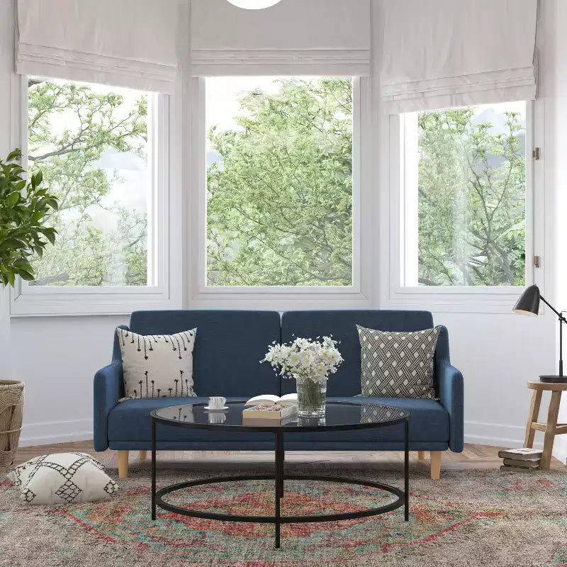 Flash Furniture Delphine Canapé-Lit Futon Convertible Premium avec Dossier Inclinable, Accoudoirs Courbés et Pieds en Bois Massif