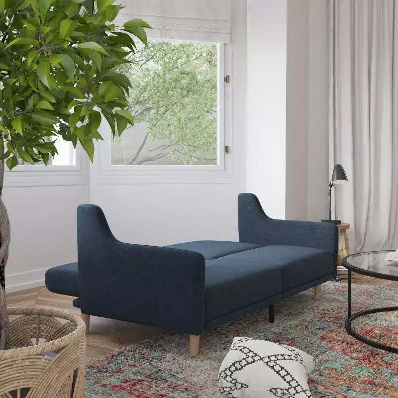 Flash Furniture Delphine Canapé-Lit Futon Convertible Premium avec Dossier Inclinable, Accoudoirs Courbés et Pieds en Bois Massif