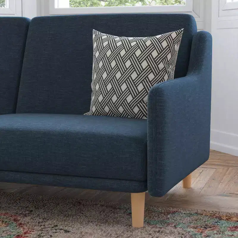 Flash Furniture Delphine Canapé-Lit Futon Convertible Premium avec Dossier Inclinable, Accoudoirs Courbés et Pieds en Bois Massif