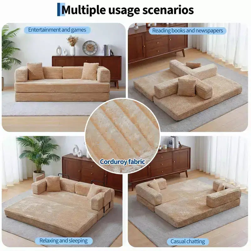 Canapé-lit convertible 5-en-1 de 205 cm (80,7 po) – Velours côtelé, 544 kg (1200 lb), sans assemblage