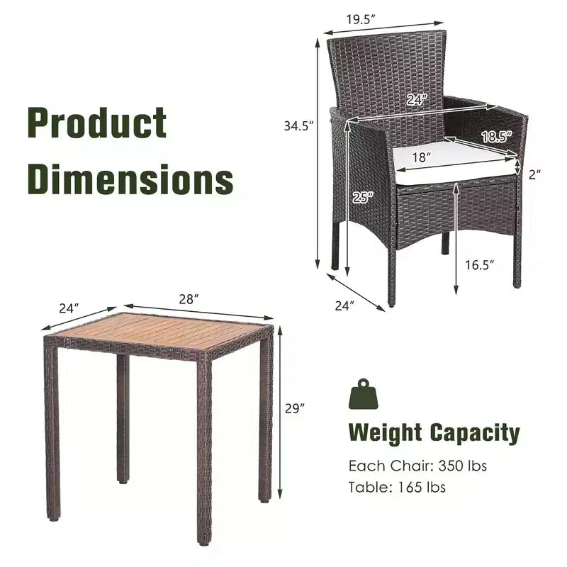 Costway Salon de Jardin 3 Pièces en Rotin, Table Plateau en Bois d'Acacia, Chaises avec Coussins