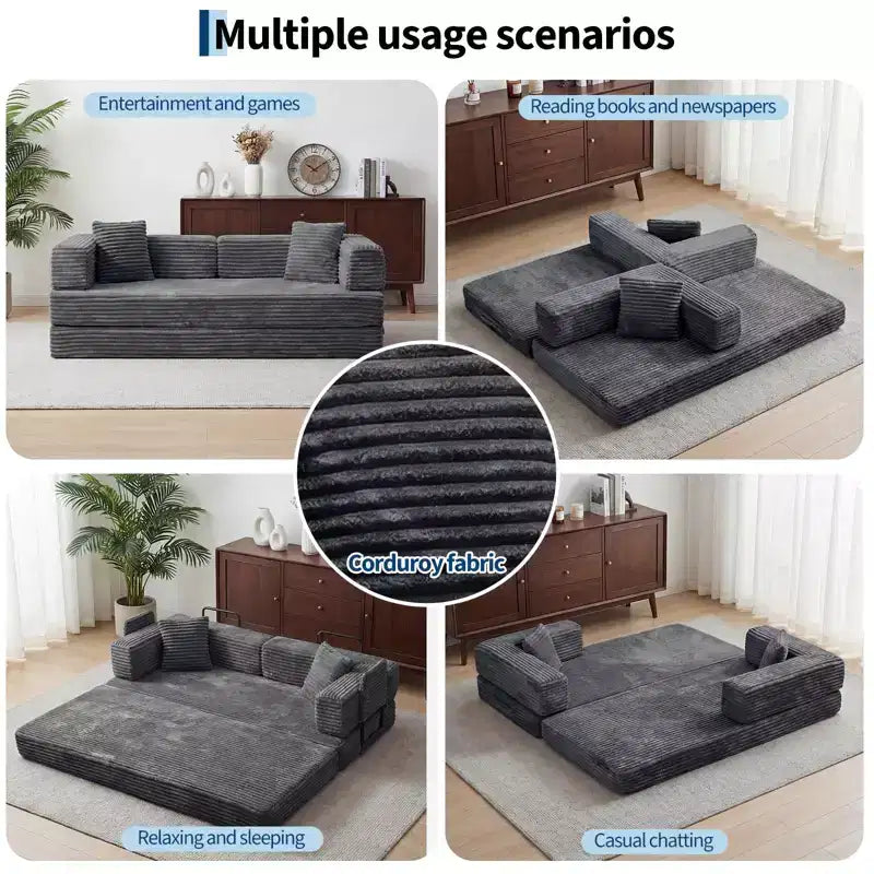 Canapé-lit convertible 5-en-1 de 205 cm (80,7 po) – Velours côtelé, 544 kg (1200 lb), sans assemblage