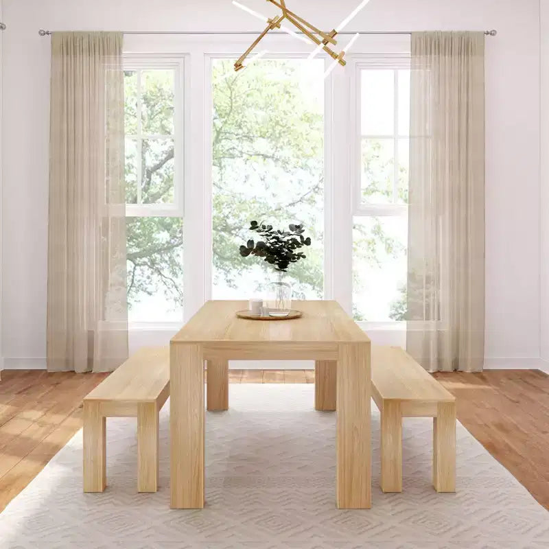 Ensemble de salle à manger moderne Plank+Beam en bois massif avec 2 bancs pour 6 personnes