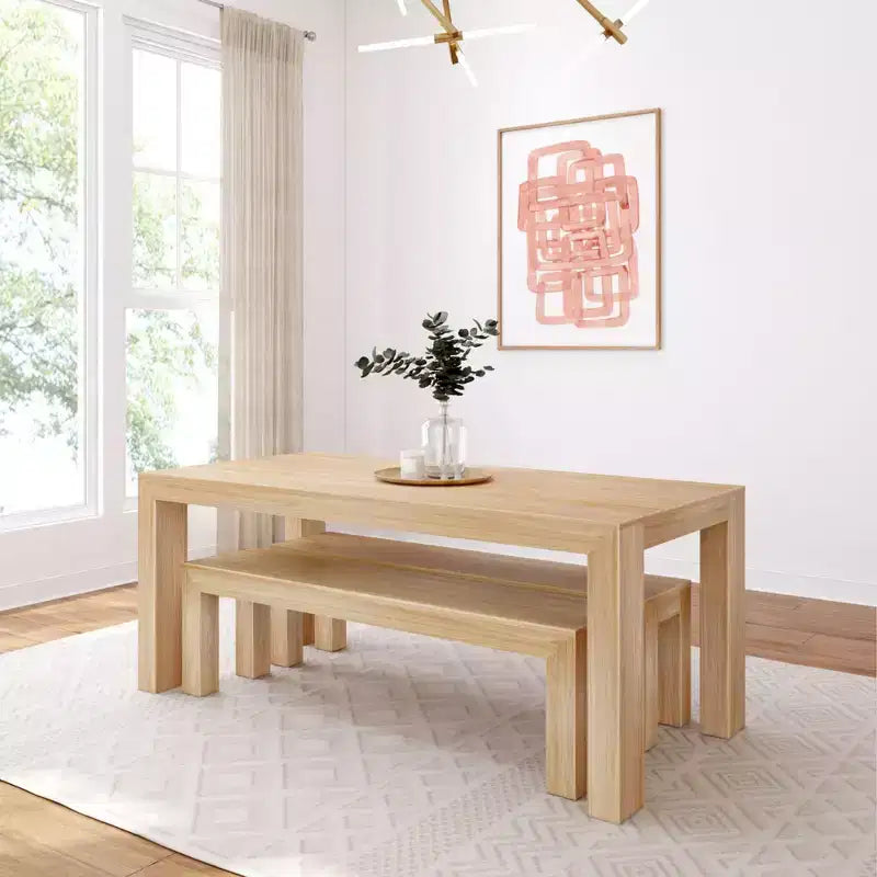 Ensemble de salle à manger moderne Plank+Beam en bois massif avec 2 bancs pour 6 personnes