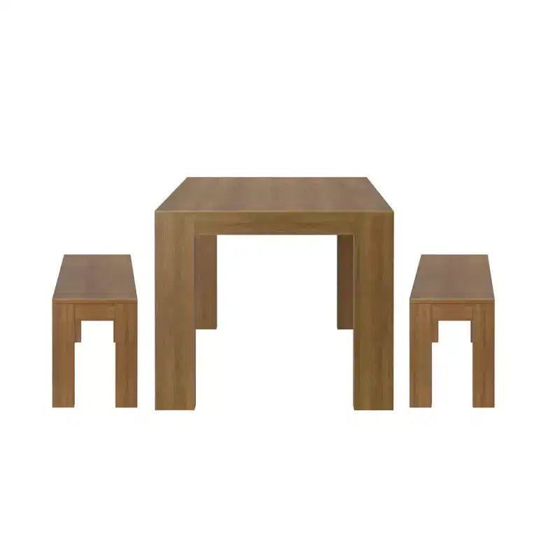 Ensemble de salle à manger moderne Plank+Beam en bois massif avec 2 bancs pour 6 personnes