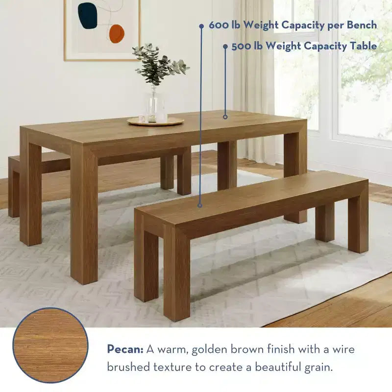 Ensemble de salle à manger moderne Plank+Beam en bois massif avec 2 bancs pour 6 personnes