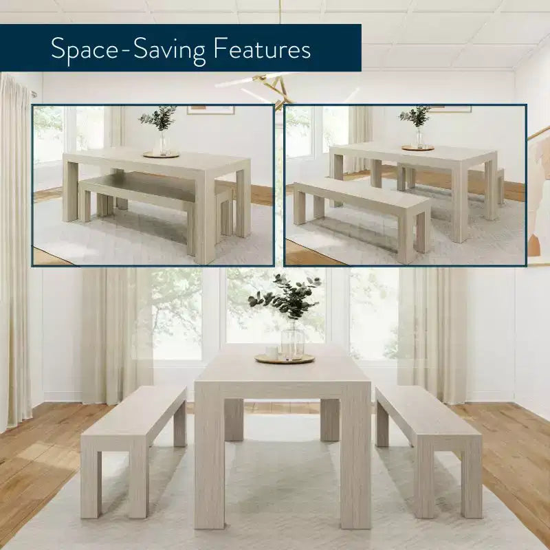 Ensemble de salle à manger moderne Plank+Beam en bois massif avec 2 bancs pour 6 personnes