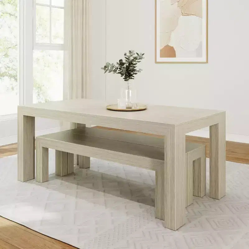 Ensemble de salle à manger moderne Plank+Beam en bois massif avec 2 bancs pour 6 personnes