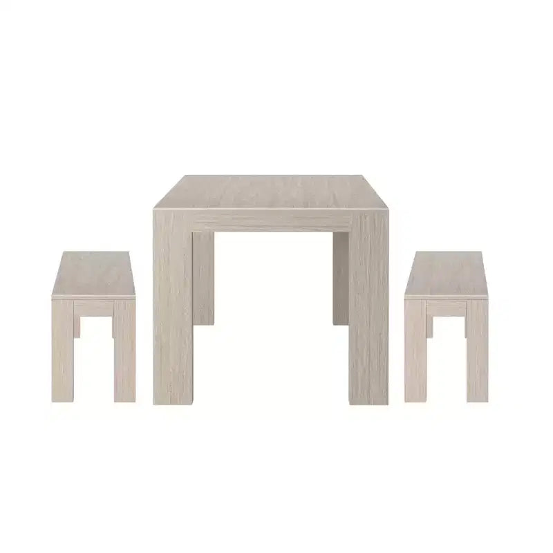 Ensemble de salle à manger moderne Plank+Beam en bois massif avec 2 bancs pour 6 personnes