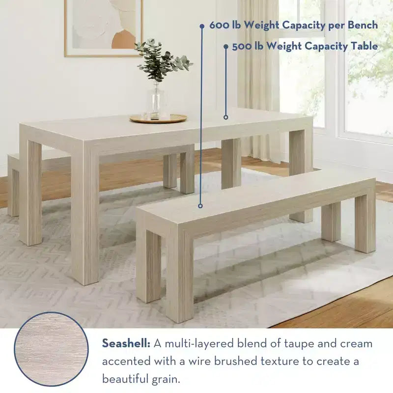 Ensemble de salle à manger moderne Plank+Beam en bois massif avec 2 bancs pour 6 personnes