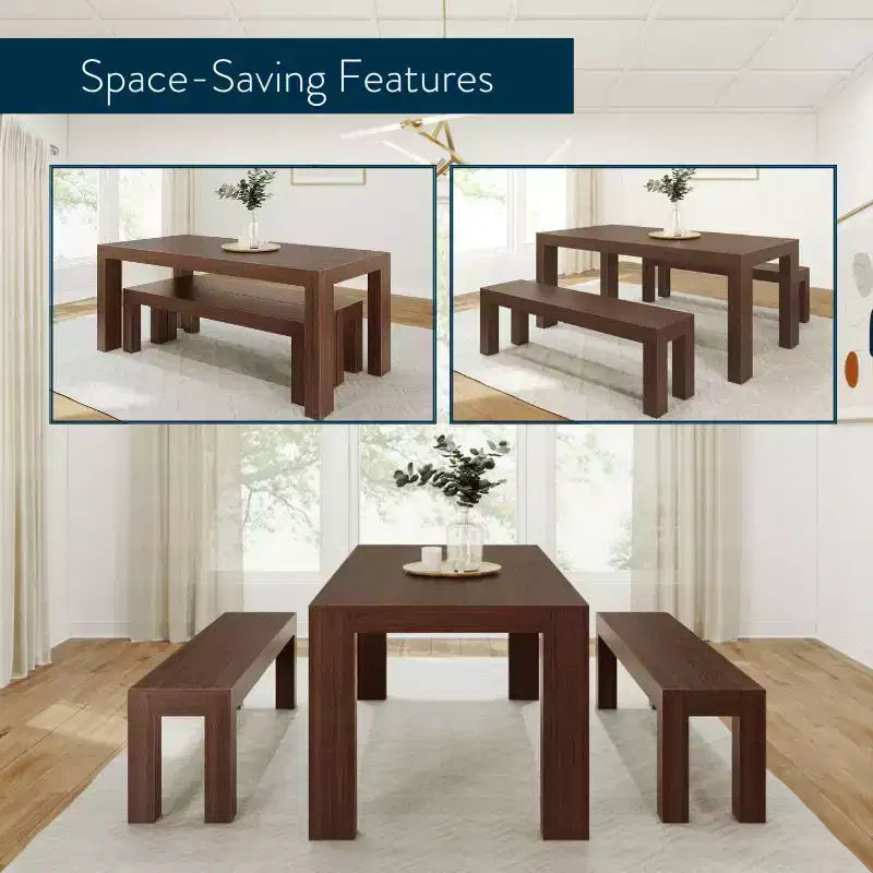 Ensemble de salle à manger moderne Plank+Beam en bois massif avec 2 bancs pour 6 personnes