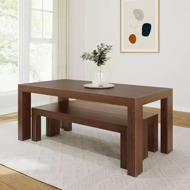 Ensemble de salle à manger moderne Plank+Beam en bois massif avec 2 bancs pour 6 personnes