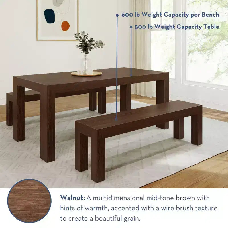 Ensemble de salle à manger moderne Plank+Beam en bois massif avec 2 bancs pour 6 personnes