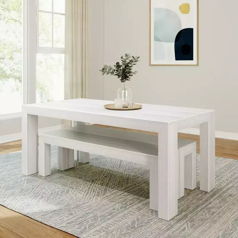 Ensemble de salle à manger moderne Plank+Beam en bois massif avec 2 bancs pour 6 personnes