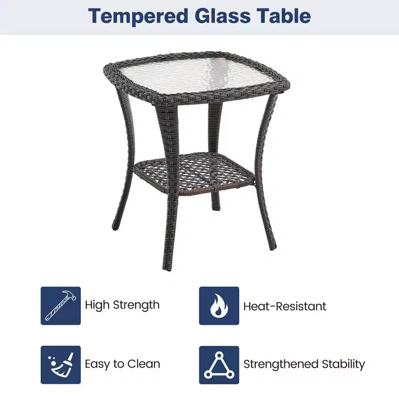 Ensemble de patio Whizmax 3 pièces d'extérieur avec fauteuils à bascule pivotants à 360 degrés, ensemble de 2 fauteuils à bascule pivotants avec table d'appoint en rotin, coussin bleu