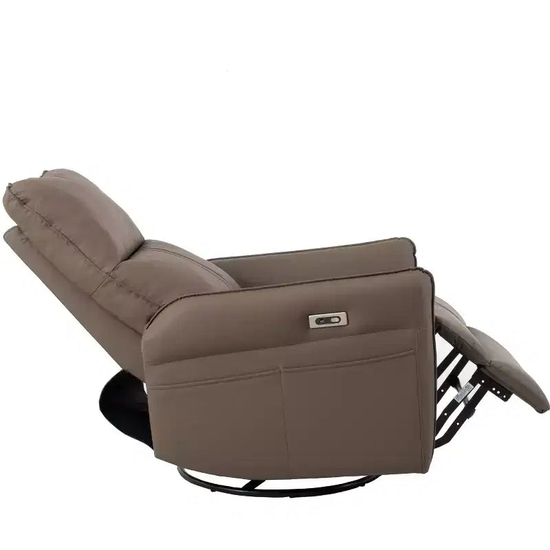 360/270 Degree Swivel Upholstered Rocking Recliner Chair with Side Pockets and USB Ports, Power Swivel Glider