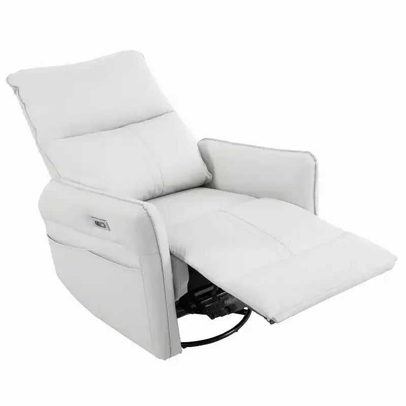 360/270 Degree Swivel Upholstered Rocking Recliner Chair with Side Pockets and USB Ports, Power Swivel Glider