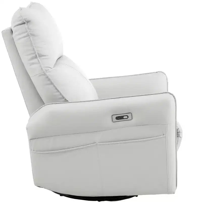 360/270 Degree Swivel Upholstered Rocking Recliner Chair with Side Pockets and USB Ports, Power Swivel Glider