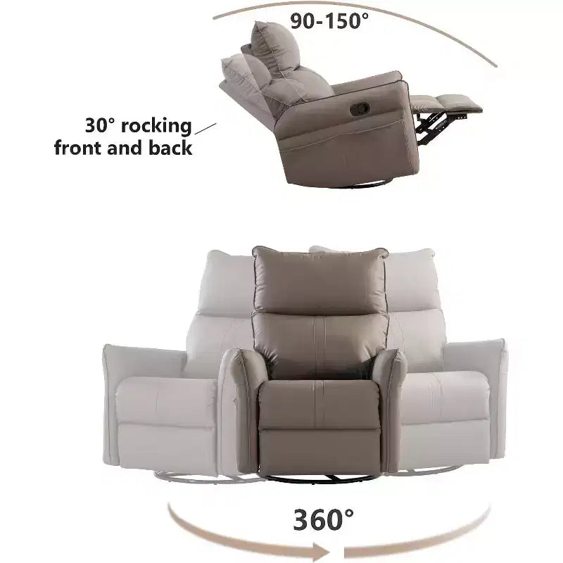 360/270 Degree Swivel Upholstered Rocking Recliner Chair with Side Pockets and USB Ports, Power Swivel Glider