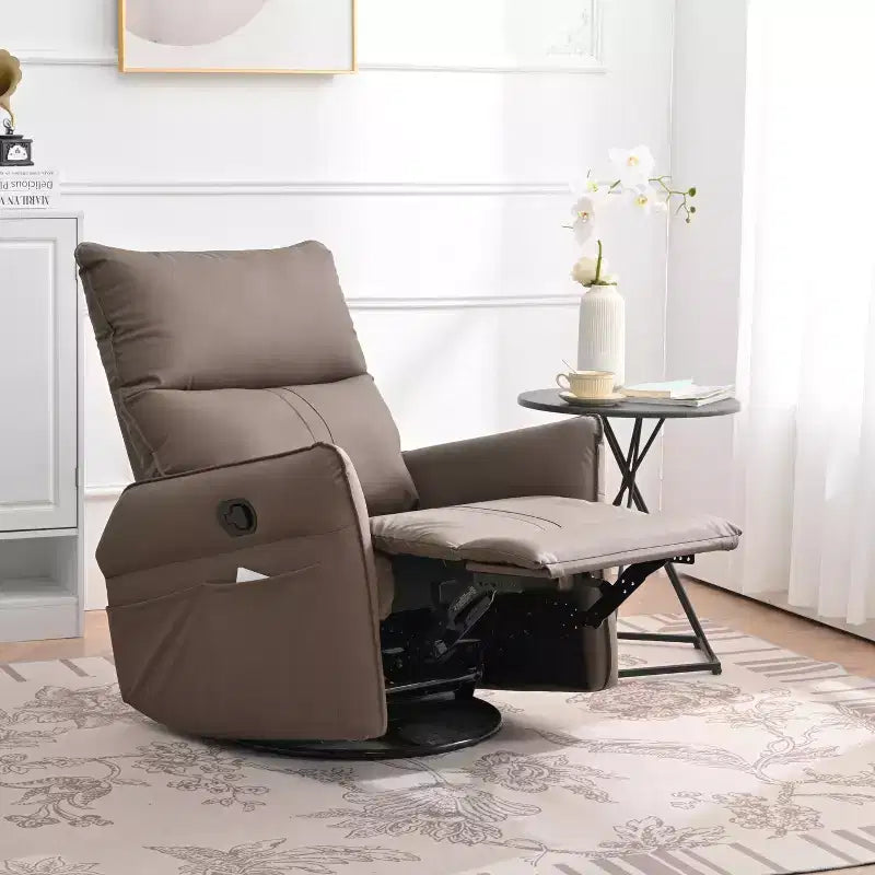 360/270 Degree Swivel Upholstered Rocking Recliner Chair with Side Pockets and USB Ports, Power Swivel Glider