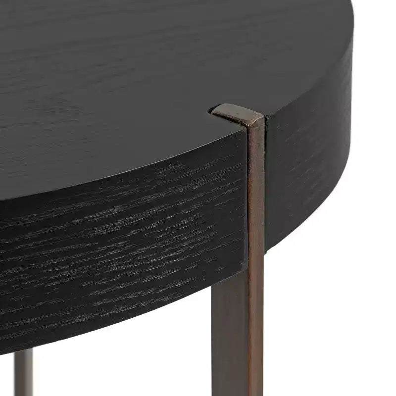 Round Side Table, Wood and Metal, 16x16x18, Black