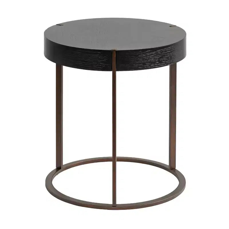 Round Side Table, Wood and Metal, 16x16x18, Black