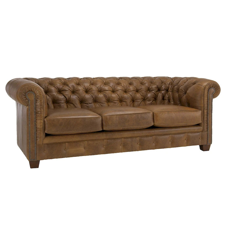Canapé Chesterfield en cuir italien pleine fleur touffeté Hancock - 31 H x 86 L x 40 P