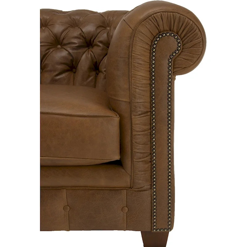 Canapé Chesterfield en cuir italien pleine fleur touffeté Hancock - 31 H x 86 L x 40 P