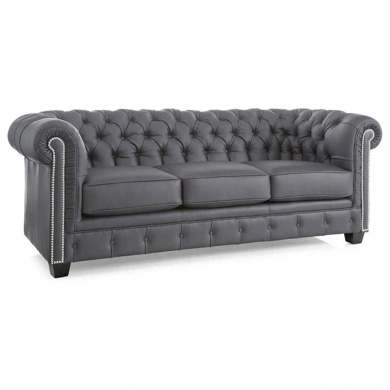 Canapé Chesterfield en cuir italien pleine fleur touffeté Hancock - 31 H x 86 L x 40 P
