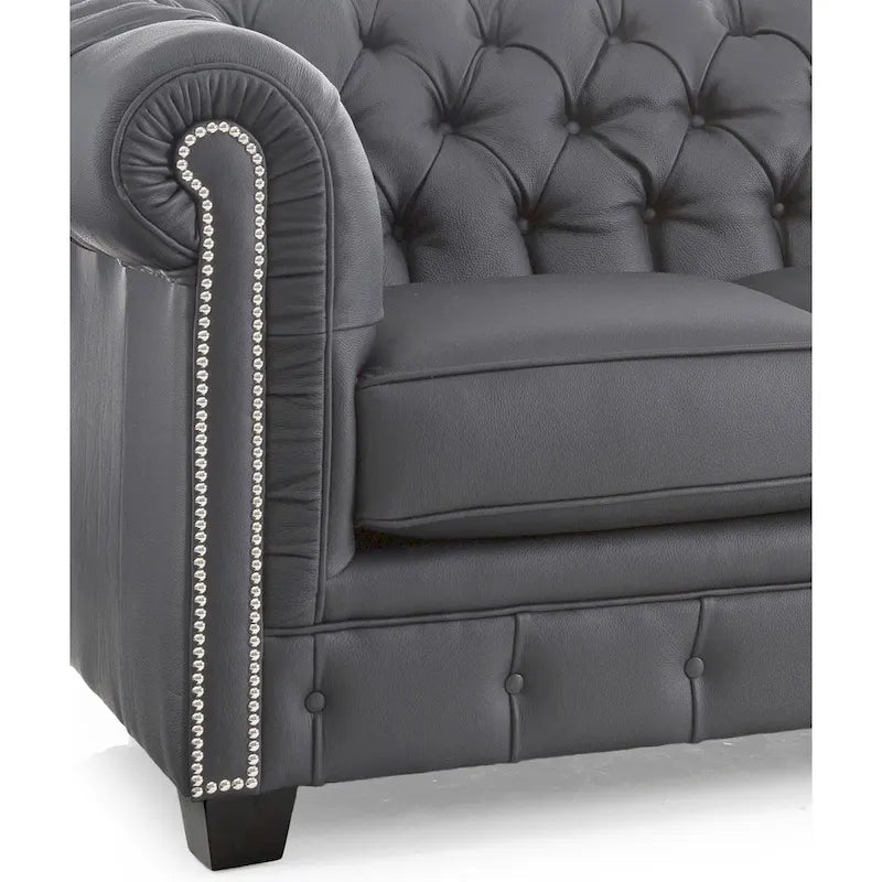 Canapé Chesterfield en cuir italien pleine fleur touffeté Hancock - 31 H x 86 L x 40 P
