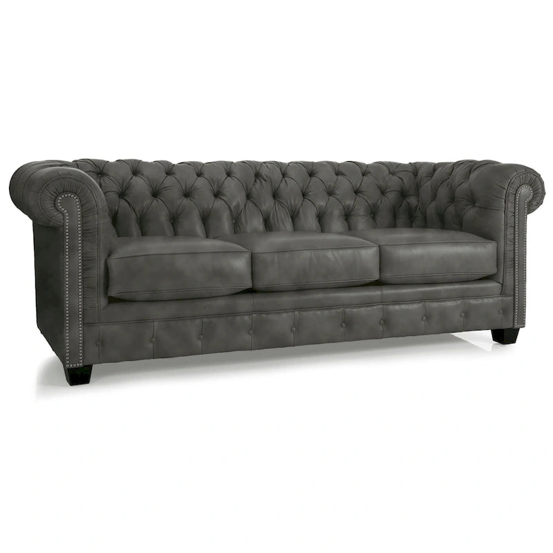 Canapé Chesterfield en cuir italien pleine fleur touffeté Hancock - 31 H x 86 L x 40 P