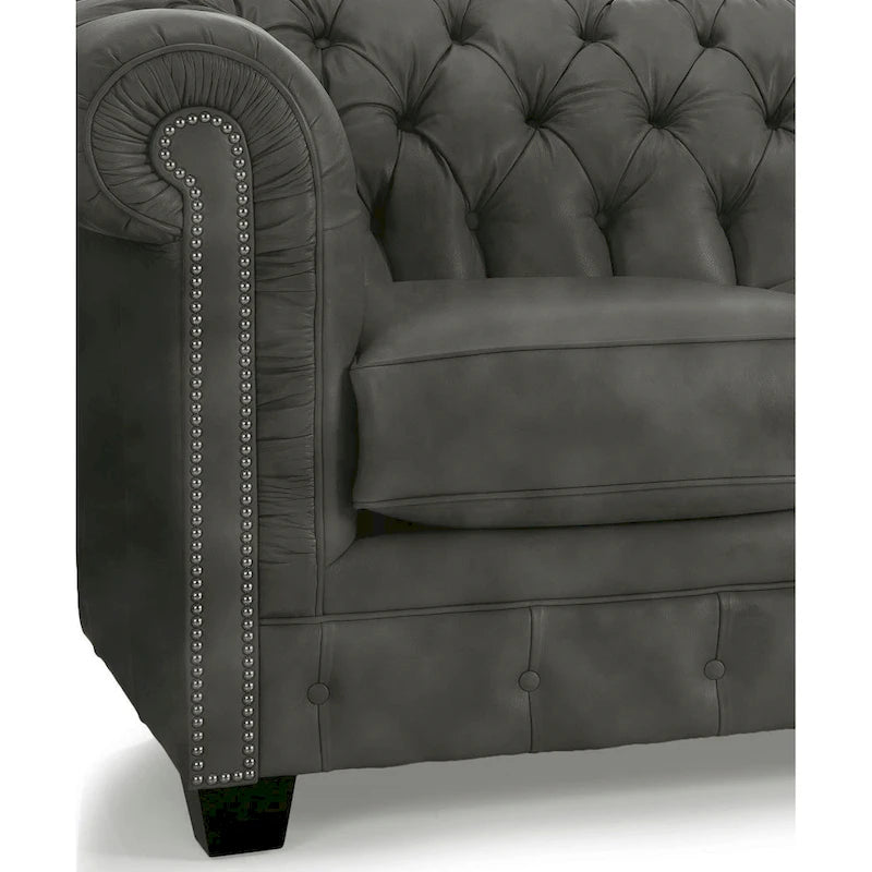 Canapé Chesterfield en cuir italien pleine fleur touffeté Hancock - 31 H x 86 L x 40 P