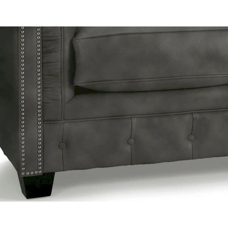 Canapé Chesterfield en cuir italien pleine fleur touffeté Hancock - 31 H x 86 L x 40 P