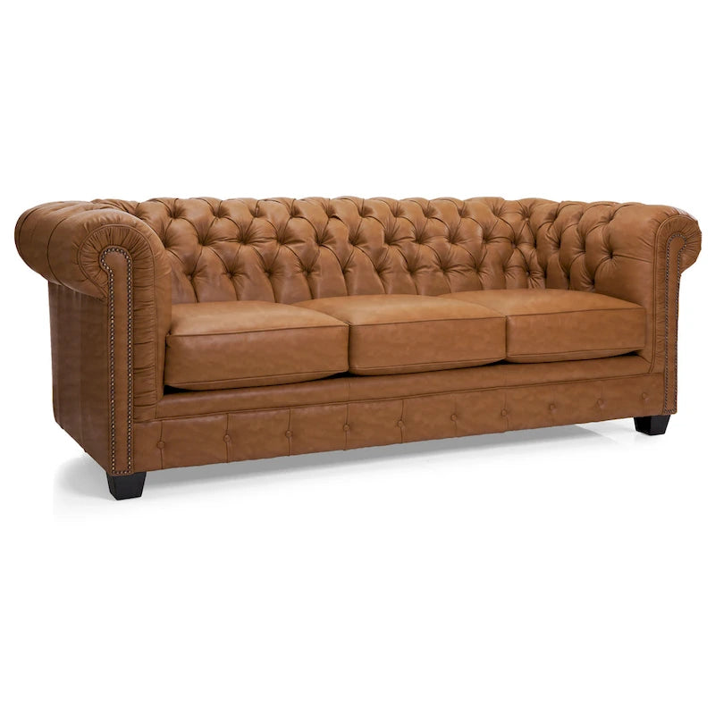 Canapé Chesterfield en cuir italien pleine fleur touffeté Hancock - 31 H x 86 L x 40 P
