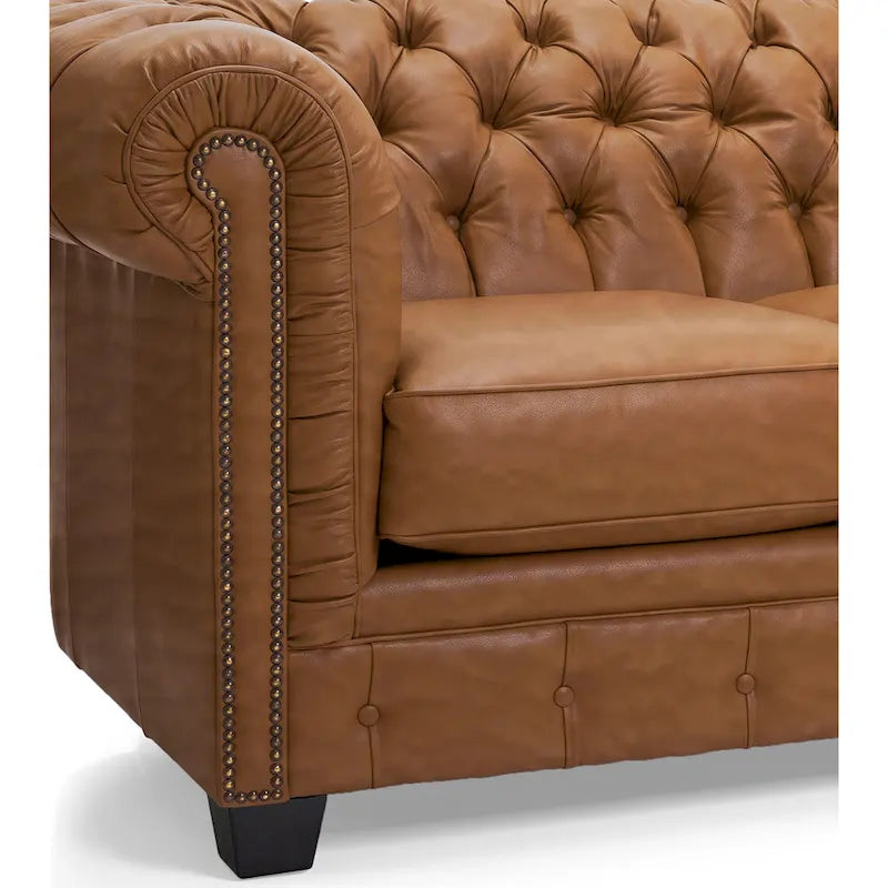 Canapé Chesterfield en cuir italien pleine fleur touffeté Hancock - 31 H x 86 L x 40 P