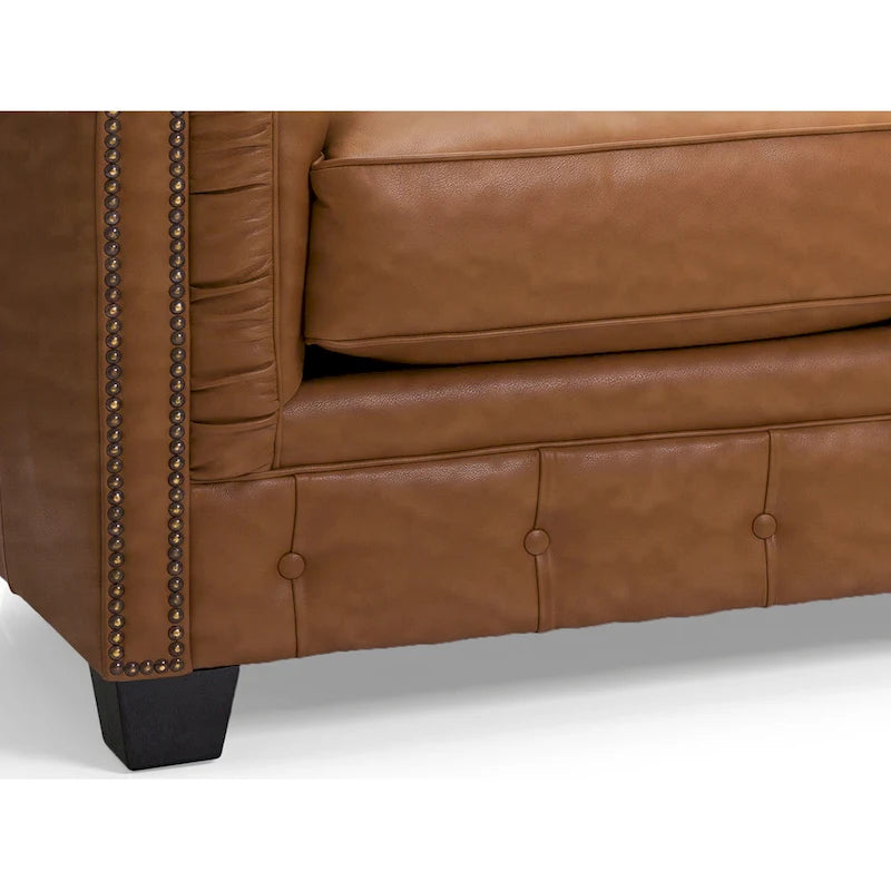 Canapé Chesterfield en cuir italien pleine fleur touffeté Hancock - 31 H x 86 L x 40 P