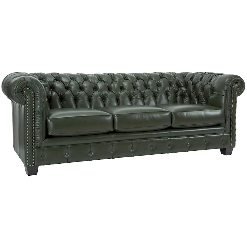 Canapé Chesterfield en cuir italien pleine fleur touffeté Hancock - 31 H x 86 L x 40 P