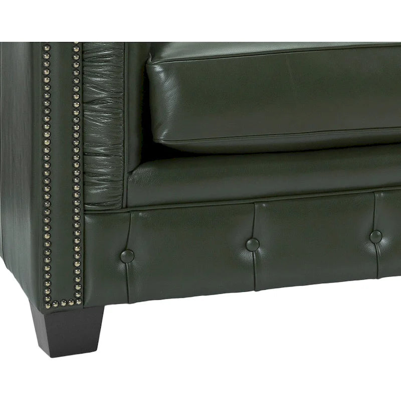 Canapé Chesterfield en cuir italien pleine fleur touffeté Hancock - 31 H x 86 L x 40 P