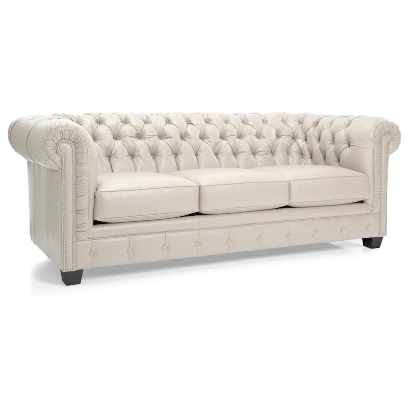 Canapé Chesterfield en cuir italien pleine fleur touffeté Hancock - 31 H x 86 L x 40 P