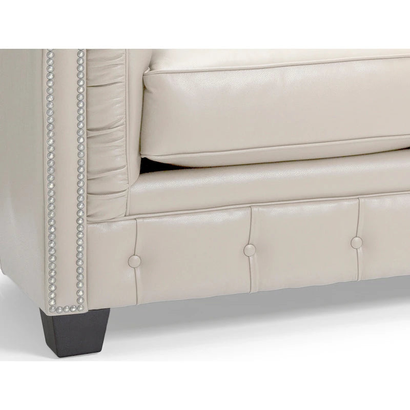 Canapé Chesterfield en cuir italien pleine fleur touffeté Hancock - 31 H x 86 L x 40 P
