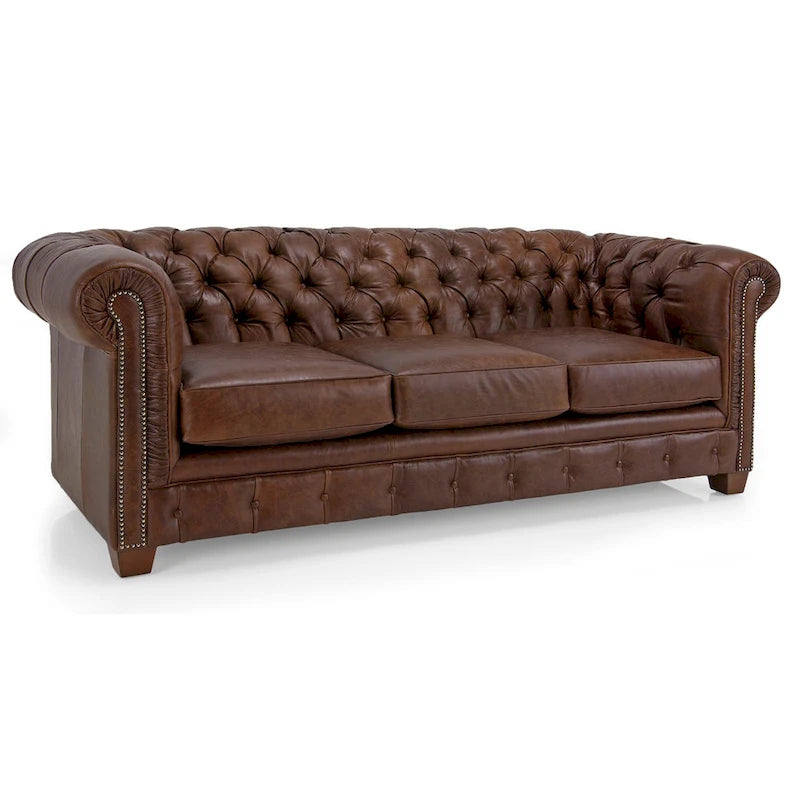 Canapé Chesterfield en cuir italien pleine fleur touffeté Hancock - 31 H x 86 L x 40 P